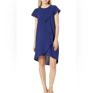Adrianna Papell Women's Gauzy Crepe Corkscrew Drape Royal Blue Dress